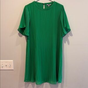 Naked Zebra Green Pleated Sheath Dress with Flutter Sleeves